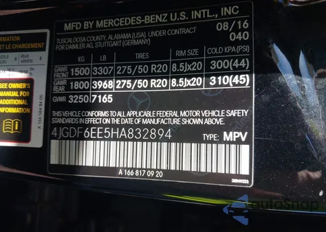 2017 Mercedes-Benz Gls 450 4Matic z USA, uszkodzony, nr VIN 4JGDF6EE5HA832894